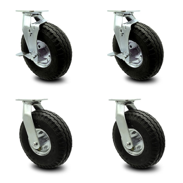 Service Caster 10 Inch Black Pneumatic Wheel Caster Swivel with Swivel Locks 2 with Brake, 4PK SCC-100S3504-PNB-TLB-BSL-2-BSL-2 - main